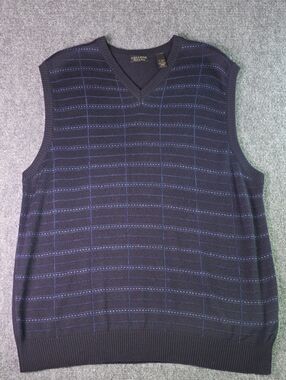 Cellini Made In Italy Men’s Navy Blue Wool Blend V-Neck Sweater Vest Luxury